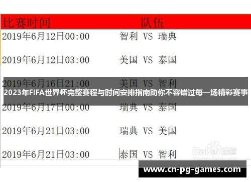 2023年FIFA世界杯完整赛程与时间安排指南助你不容错过每一场精彩赛事
