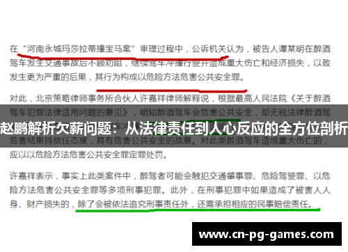 赵鹏解析欠薪问题:从法律责任到人心反应的全方位剖析 赵鹏解析欠薪问题:从法律责任到人心反应的全方位剖析